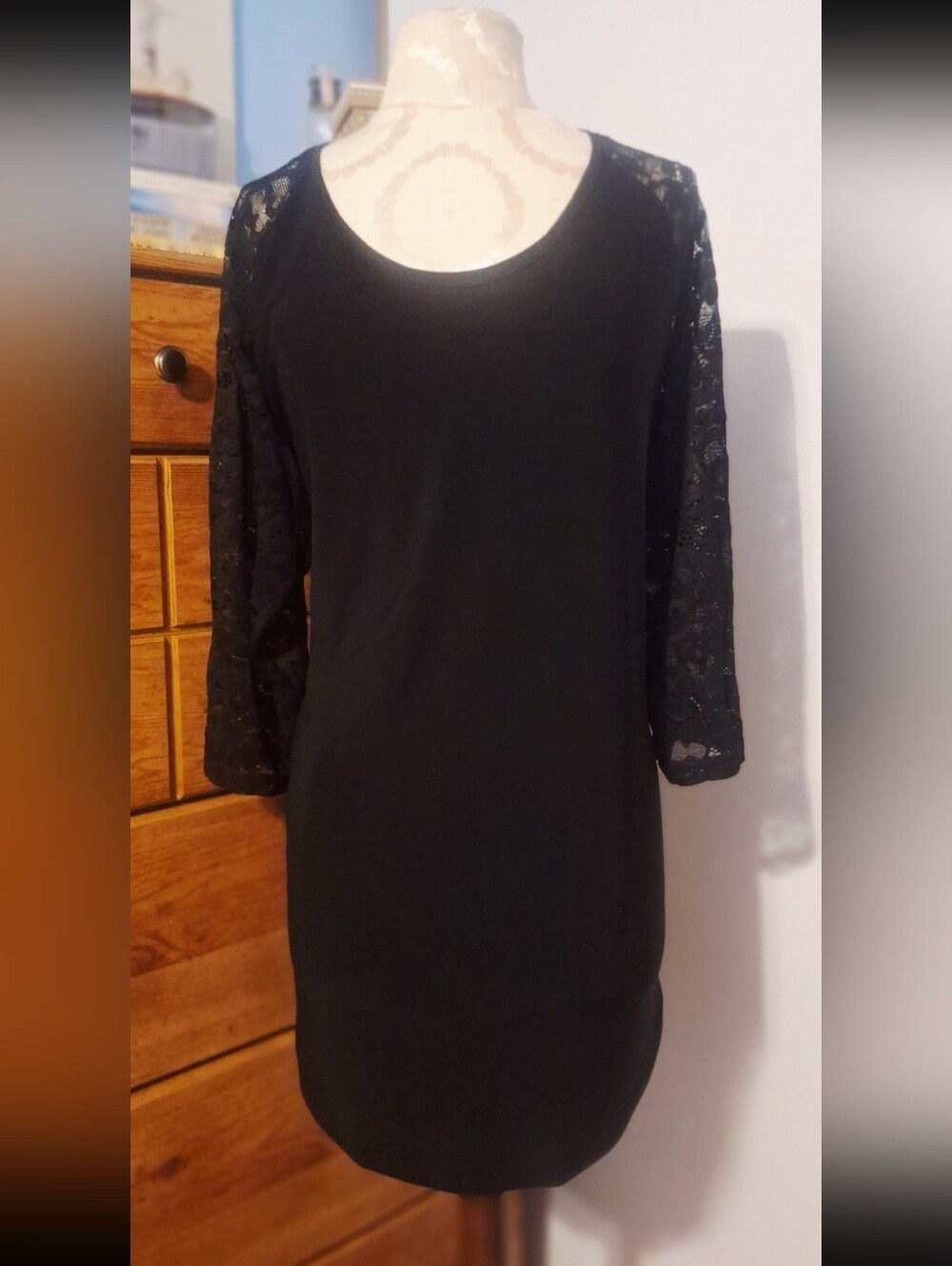 Sympli Black Tunic- Lace Sleeves